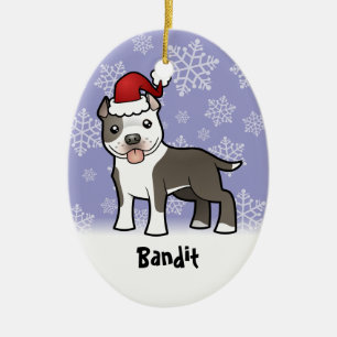 Christmas Pitbull / American Staffordshire Terrier Ceramic Ornament