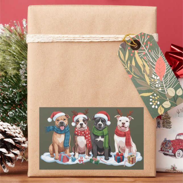 Christmas Pitbull Dog Owner Gift Holiday Xmas  Rectangular Sticker (Holiday)