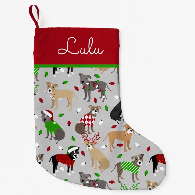 Christmas Pitbull Dog Small Christmas Stocking (Front)