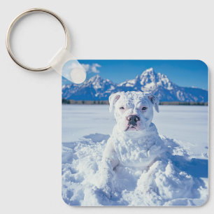 Christmas Pitbull Dog Snowman Key Ring