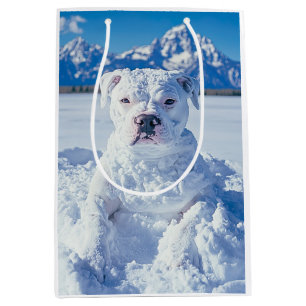 Christmas Pitbull Dog Snowman Medium Gift Bag