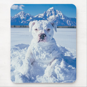 Christmas Pitbull Dog Snowman Mouse Pad