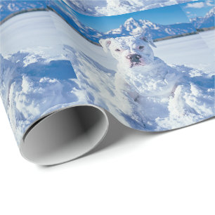 Christmas Pitbull Dog Snowman Wrapping Paper