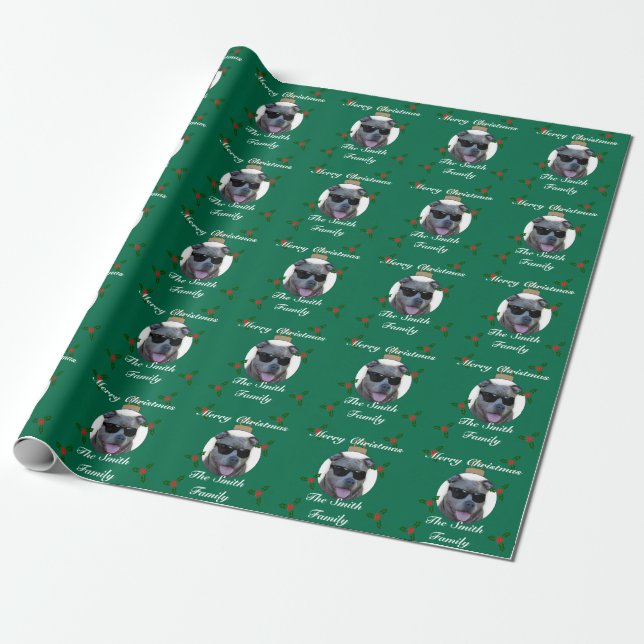 Christmas Pitbull dog wrapping paper (Unrolled)
