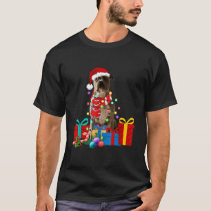 Christmas Pitbull Dog Xmas Lights Santa Hat Pajama T-Shirt