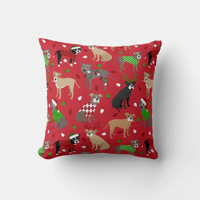 Christmas Pitbull Dogs Cushion (Front)
