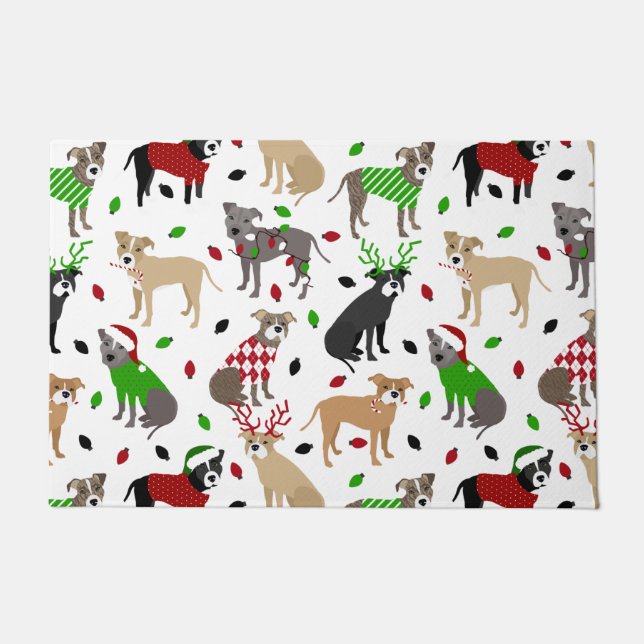 Christmas Pitbull Dogs Doormat (Front)