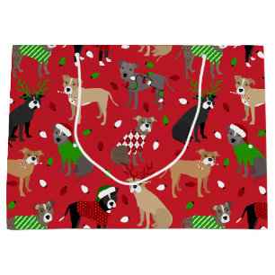 Christmas Pitbull Dogs Large Gift Bag