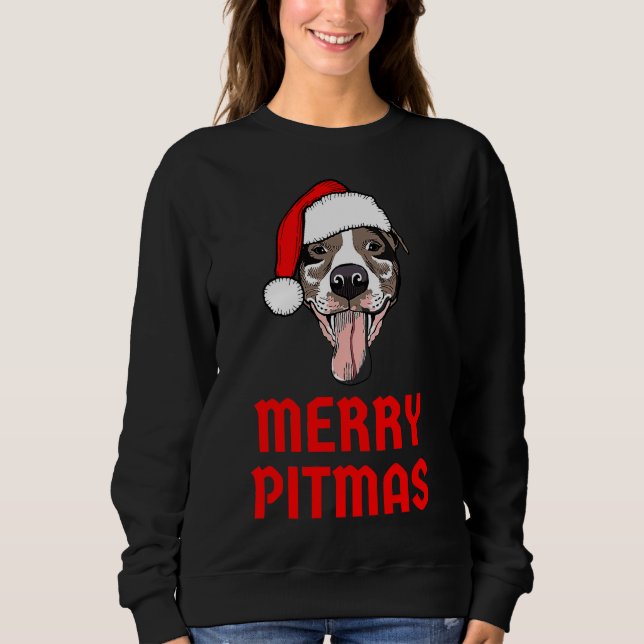 Christmas Pitbull Merry Pitmas Funny Pitbull Chris Sweatshirt (Front)