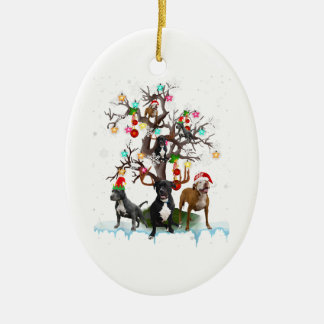 Christmas Pitbull On Tree Santa Pitbull Dog Lover Ceramic Ornament