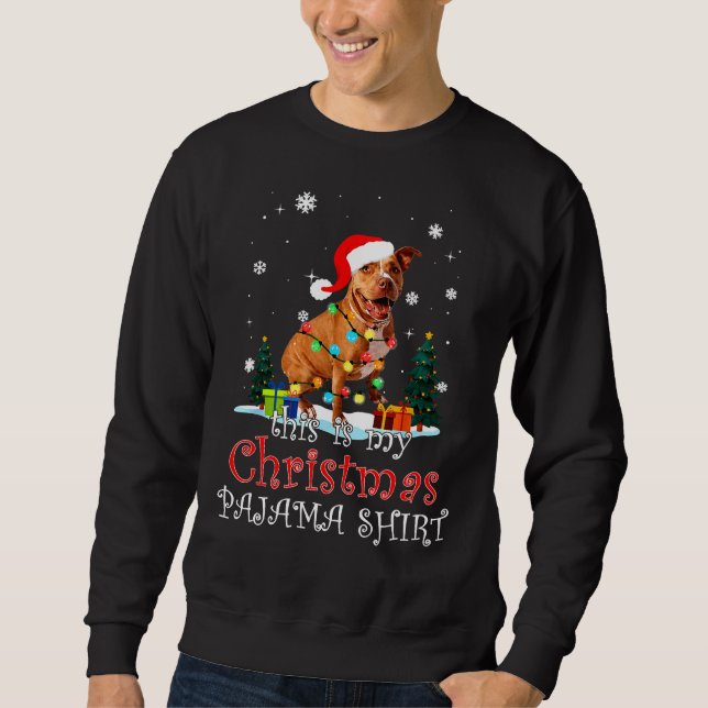 Christmas Pitbull Pajama Lights Funny Pitbull Chri Sweatshirt (Front)