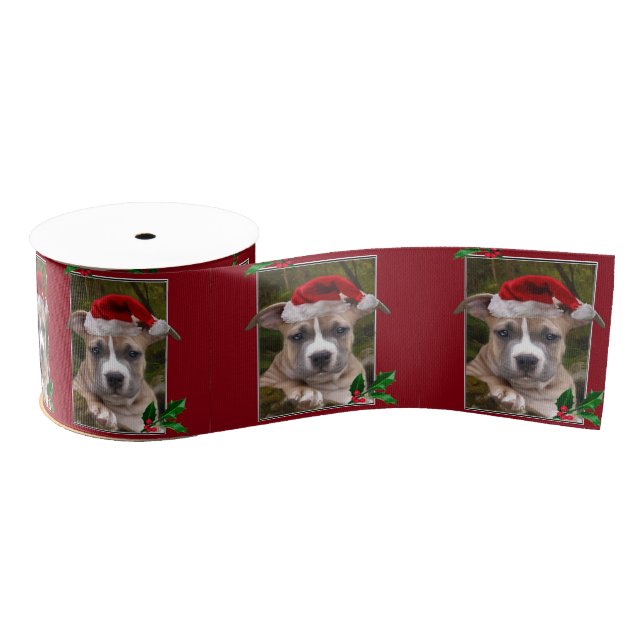 Christmas Pitbull puppy 3" Grosgrain ribbon (Spool)