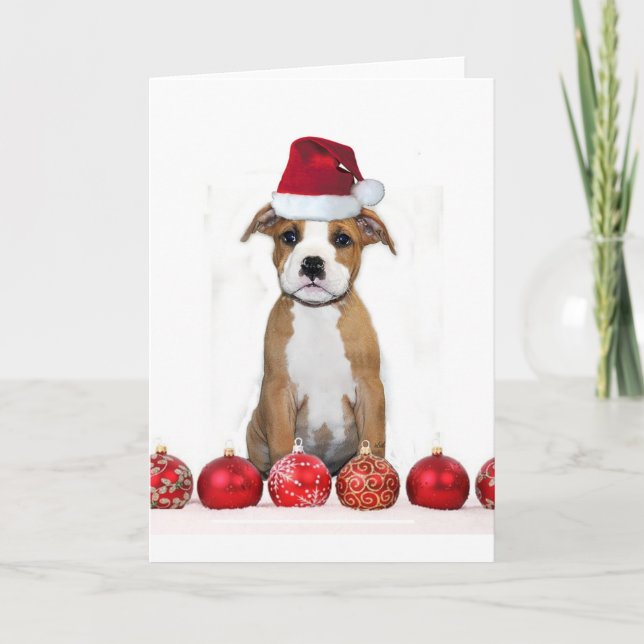 Christmas pitbull puppy greeting card (Front)