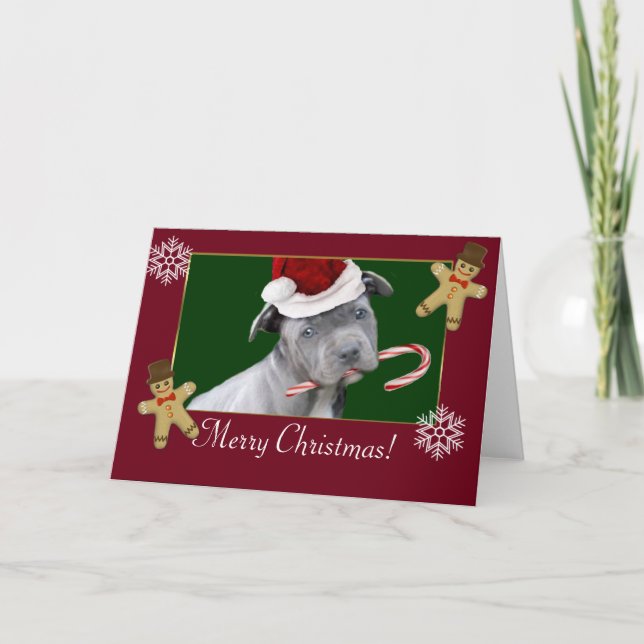 Christmas Pitbull puppy Holiday Card (Front)