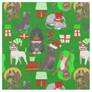 christmas pitbull puppy santa dog fabric