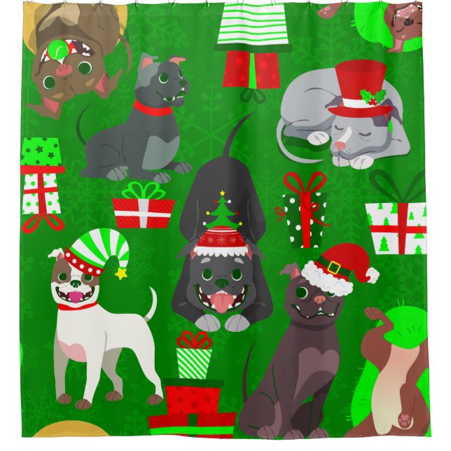 christmas pitbull puppy santa dog  shower curtain (Front)
