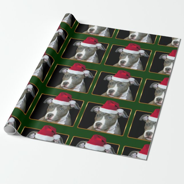 Christmas Pitbull puppy Wrapping Paper (Unrolled)