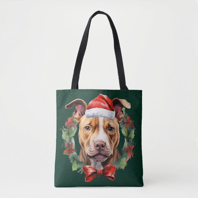 Christmas Pitbull Tote Bag (Front)