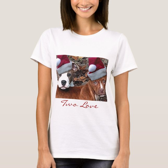 Christmas Pitbulls Two Love Woman's T-shirt (Front)