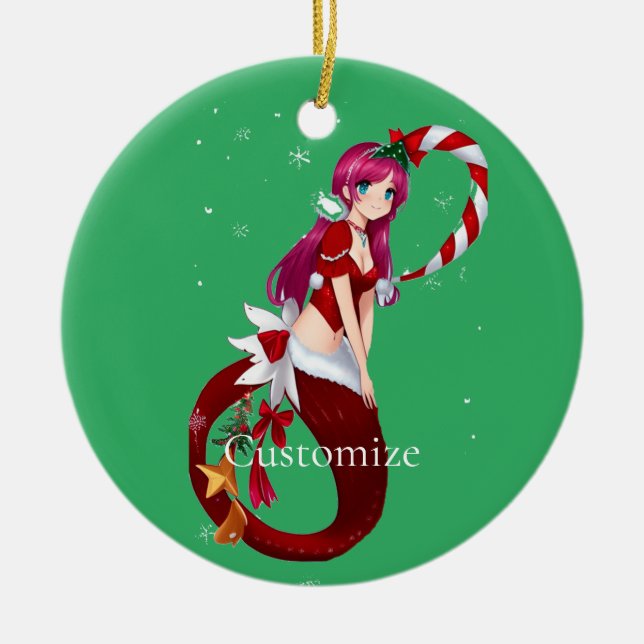 Christmas Pixie Mermaid Thunder_Cove Ceramic Ornament (Front)