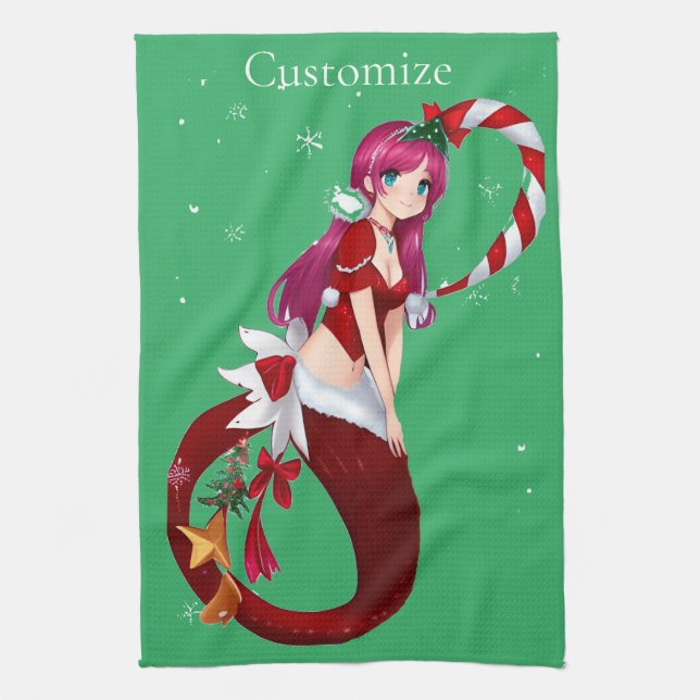 Christmas Pixie Mermaid Thunder_Cove Tea Towel (Vertical)