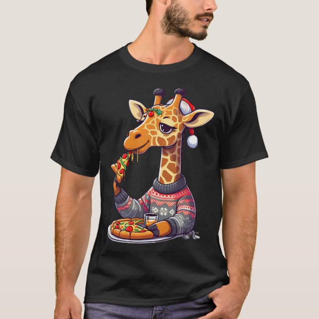 Christmas Pizza Giraffe  T-Shirt (Front)