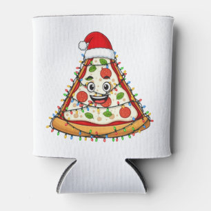 Christmas Pizza Slice with Santa Hat for Foodies Can Cooler
