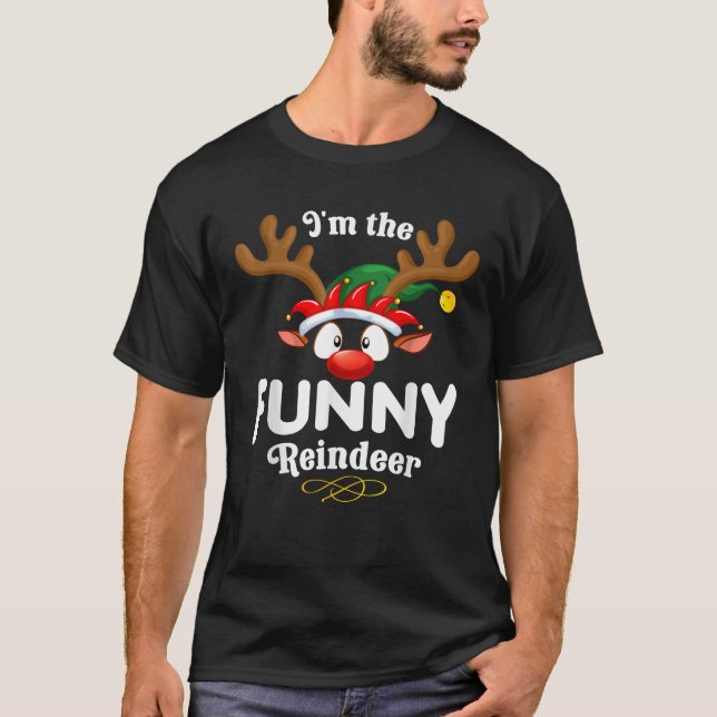 Christmas PJS Funny XMas Reindeer Matching  T-Shirt (Front)