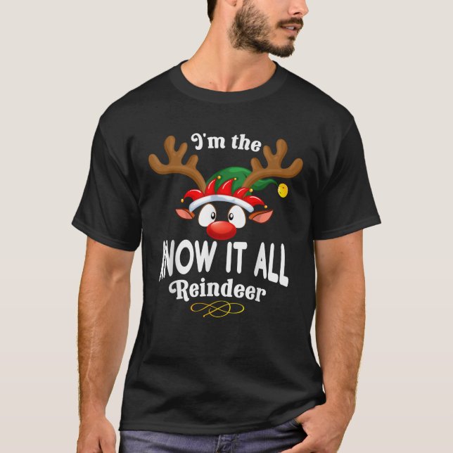 Christmas PJS Know it all XMas Reindeer Matching  T-Shirt (Front)