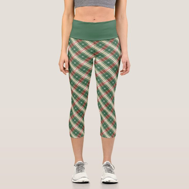 Christmas Plaid 9 Capri Leggings (Front)