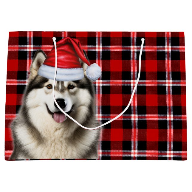 Christmas Plaid Alaskan Malamute Dog Lover Large Gift Bag (Front)