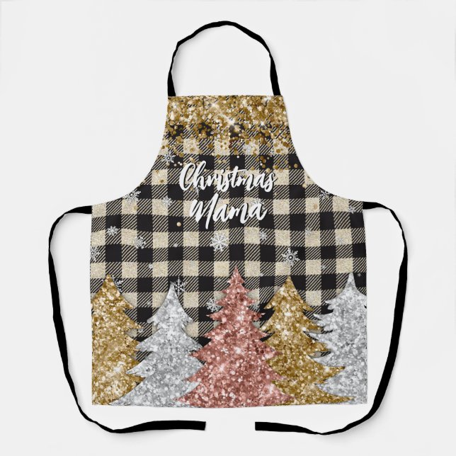 Christmas Plaid And Glitter Text Apron (Front)