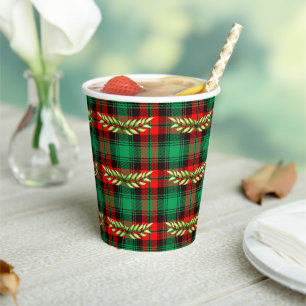 Christmas Plaid And Leaves Paper Cups