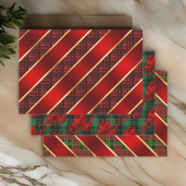 Christmas Plaid and Ribbon Green and Red Variety Wrapping Paper Sheet (Creator Uploaded)