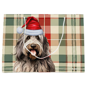 Christmas Plaid Bergamasco Dog Lover Holiday Large Gift Bag