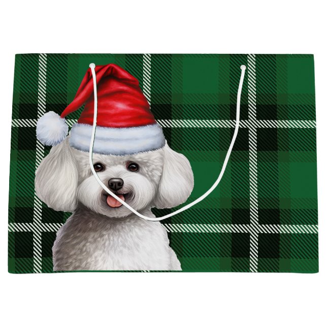 Christmas Plaid Bichon Frise Dog Lover Holiday Large Gift Bag (Front)