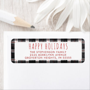 Christmas Plaid Black Grey Red Return Address Label