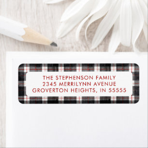 Christmas Plaid Black Grey Red Return Address Label