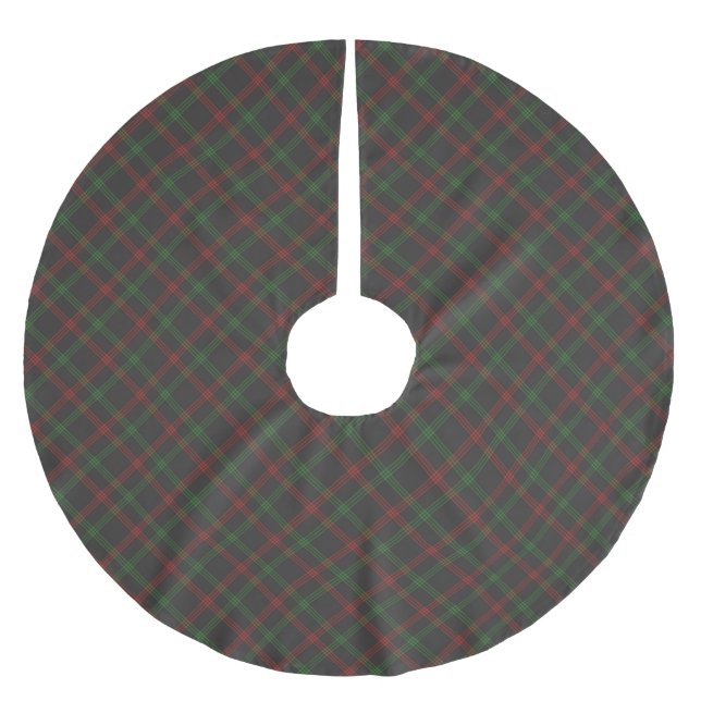 Christmas plaid black red green diagonal pattern brushed polyester tree skirt (Front)