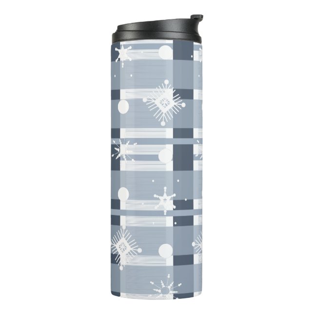 Christmas Plaid Blue Snowflakes Thermal Tumbler (Rotated Left)