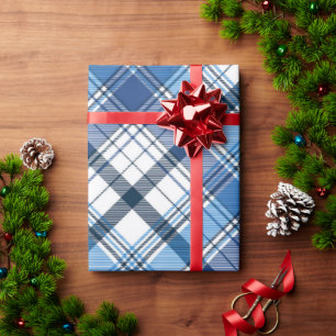 Christmas Plaid Blue White Holiday Wrapping Paper