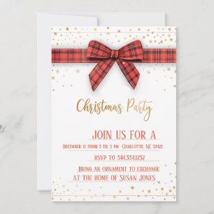 Christmas Plaid Bow Party Invitation