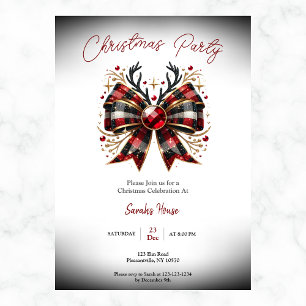 Christmas Plaid Bow Party Invitation