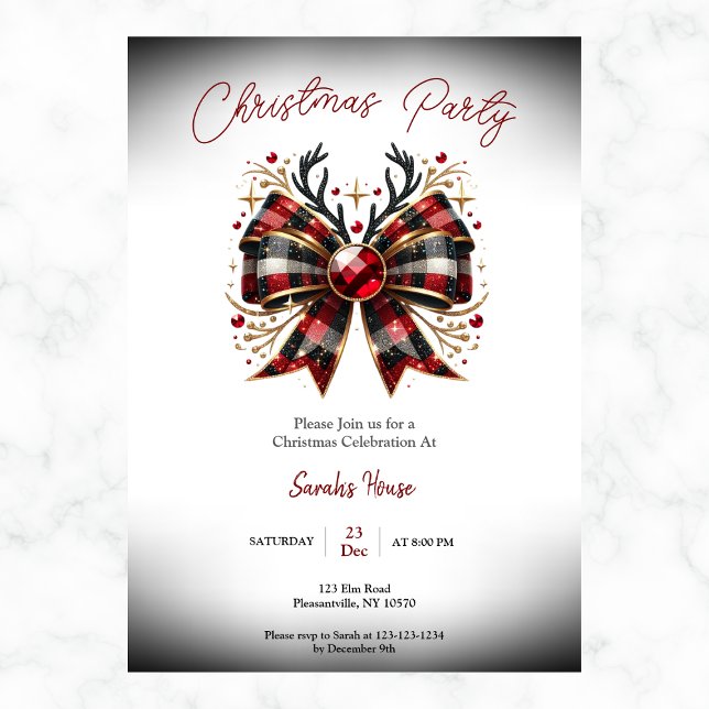 Christmas Plaid Bow Party Invitation (Creator Uploaded)