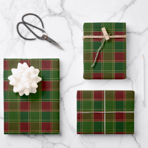 Christmas plaid burgundy green gold elegant wrapping paper sheet
