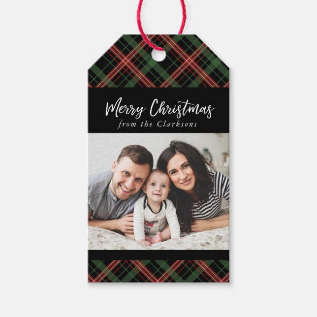 Christmas Plaid Christmas Photo Gift Tag (Front)