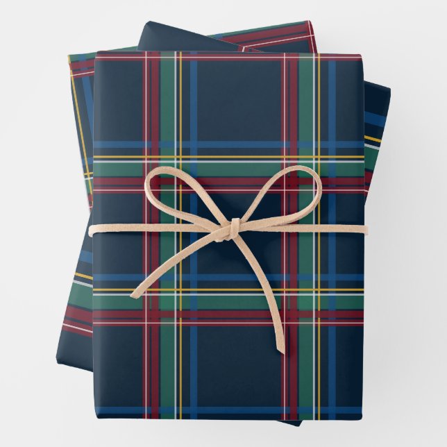 Christmas plaid classic bold holiday wrapping paper sheet (In situ)