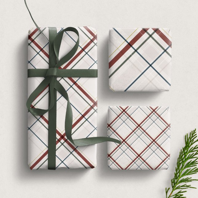Christmas plaid classic elagant off white holiday wrapping paper sheet (Creator Uploaded)