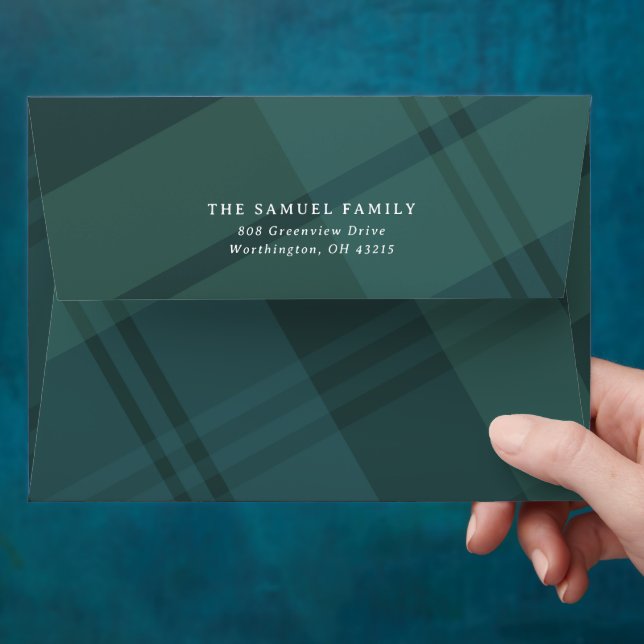 Christmas plaid classic green blue holiday envelope (Hand)