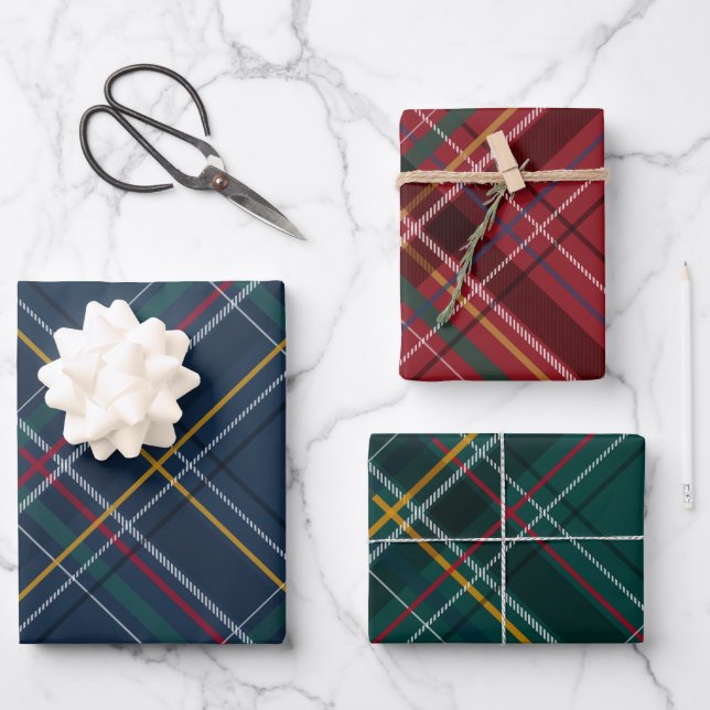 Christmas plaid colourful coordinating holiday wrapping paper sheet (Front)